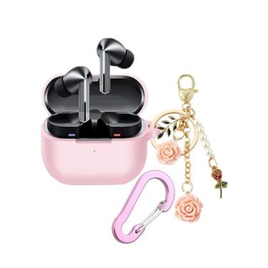 Imagem de Capa para Samsung Galaxy Buds 3 com chaveiro fofo, capa protetora de silicone à prova de choque compatível com Galaxy Buds 3 Pro, capa de carregamento para mulheres e meninas (rosa)