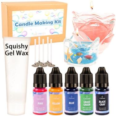 Imagem de FUNSHOWCASE Conjunto de fabricação de velas com cera em gel e corante líquido de alta concentração, 6 cores, 5 mechas