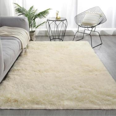 Imagem de Tapete de pelúcia fofo para sala de estar moderna, sofá, área, tapete de seda macio, tapete para rastejar, quarto infantil, tapete grande, cinza claro, bege, 140 x 200 cm (55 x 78,7 pol.)