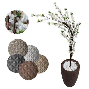 Imagem de Cerejeira Artificial Branca Galho Curvo Vaso Decoração - Flor de Menti