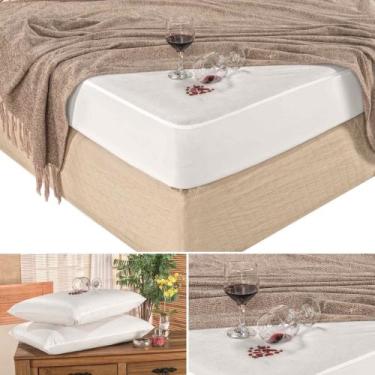 Imagem de Protetor kit capa para colchão e travesseiros casal queen impermeáveis