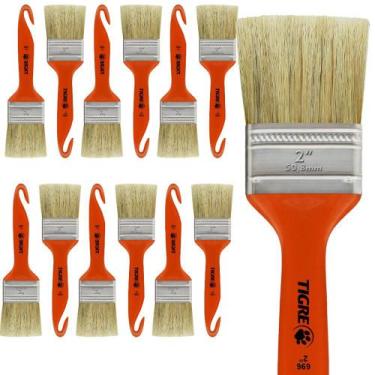 Imagem de Kit 12 Trinchas Pinceis Tigre Porta Móveis Madeira Verniz Cabo Plástic