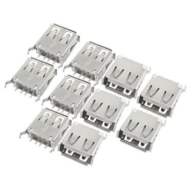 Imagem de uxcell Conector USB tipo A fêmea 180 graus perna torta conector soquete PCB 10 peças