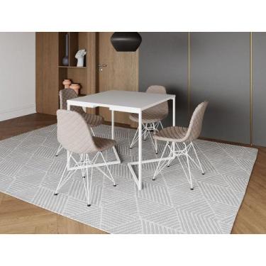 Imagem de Mesa Jantar Industrial Base V 90cm Quadrada Branca C/ 4 Cadeiras Ferro