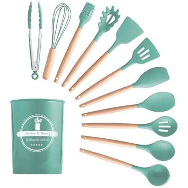 Imagem de Kit Utensílios Cozinha 12 Peças Silicone Antiaderente VERDE - Sandro