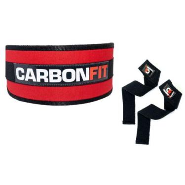 Imagem de Kit cinto fivela +01 par strap - carbonfit, Vermelho, Preto, P