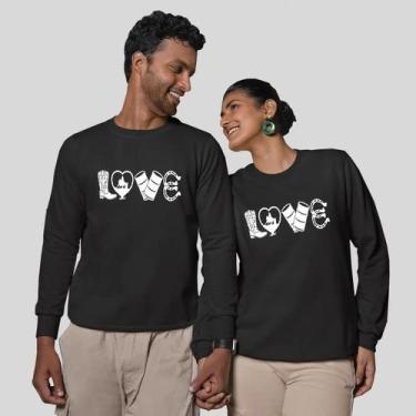 Imagem de Kit 2 Blusas Frio Moletom Careca Sem Capuz Casal Namorados Love Roça -