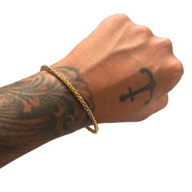Imagem de Pulseira Trigo Torcido 4mm Bracelete Masculino Banho Ouro - EEA SEMI J