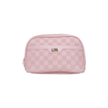 Imagem de Necessaire Qualis Com Detalhes Quadriculados NS2426, Rosa