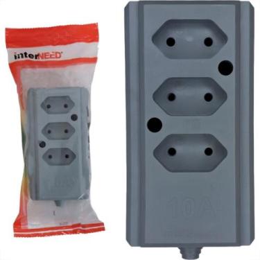 Imagem de Tomada Barra Interneed 2 Polos Cinza 10A. Tripla