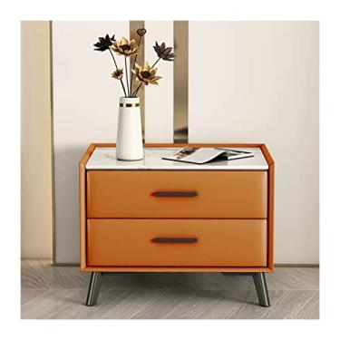 Imagem de LICONG-2020 Mesa de cabeceira laranja couro artificial 2 gavetas armazenamento mesa de cabeceira madeira moderna quarto armário mesa lateral quarto mobiliário moldura cabeceira (L50xD40xH45cm)
