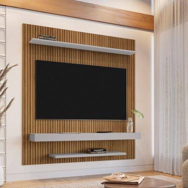 Imagem de Painel para TV Até 60 Polegadas Impressão Ripada 3D Leme Cinamomo/Off-White