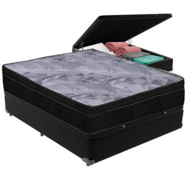Imagem de Cama Box Baú Casal Preto + Colchão Pampa Molas Ensacadas Ortobom