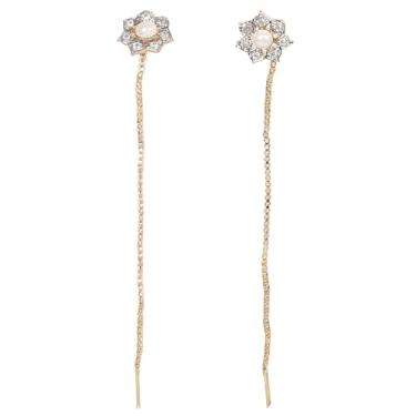 Imagem de Touchstone Brincos de pérola sintética de zircônia cúbica CZ com corte redondo oval de diamante sintético banhado a ouro e branco e dourado, Zircônia cúbica, Sem Pedra Preciosa