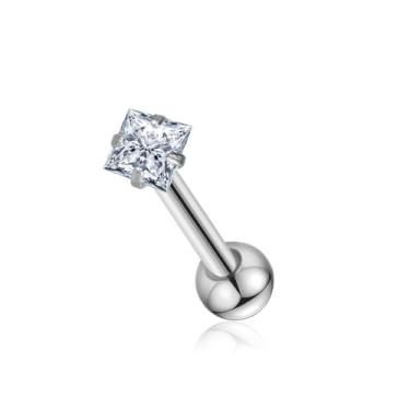 Imagem de FLORA BRINCO PIERCING HELIX CONCH PIERCING MINIBARBELL PRATA 925 ZIRCÔNIA CRAVEJADA QUADRADO 1.2X8X3