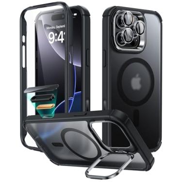 Imagem de ESR Capa para iPhone 16 Pro Max, capa à prova de choque de corpo inteiro MagSafe, proteção de nível militar, capa com suporte Shock Armor (HaloLock), Preto fosco