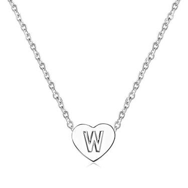 Imagem de BlingNuts Colar de coração com inicial de aço inoxidável, minúsculas letras delicadas, colares gargantilha de coração para mulheres, F, Aço inoxidável, Sem Pedra Preciosa
