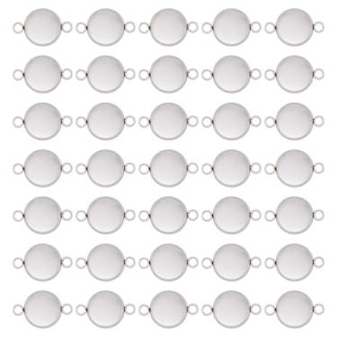 Imagem de Craftdady Conectores pendentes de bandeja de bisel de aço inoxidável de 10 mm em branco 100 peças camafeu redondo cabochão com laços duplos para orifício de fabricação de joias: 2 mm