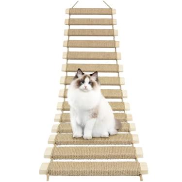 Imagem de Escada e ponte de escalada para gatos de 101,6 cm – Móveis multifuncionais de parede para gatos faça-você-mesmo com corda de sisal para gatos internos/externos, papagaios e animais de estimação