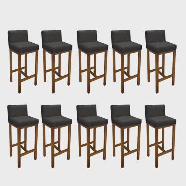Imagem de Kit 10 Banqueta Alta Com Encosto Loren Cozinha Balcão Bistrô Base Madeira Carvalho Suede Cinza - Ahz Móveis