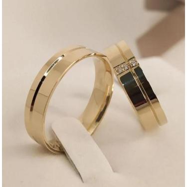 Imagem de Par de Alianças de Ouro 18k 5mm 8 gramas com Zircônias - Sheju Joias