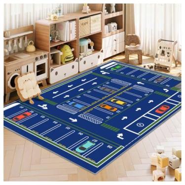 Imagem de Tapete infantil, tapete para quarto infantil, parque de estacionamento divertido, tapete de vida urbana, tapete lavável antiderrapante para crianças (parques de estacionamento - azul, 119 x 180 cm)