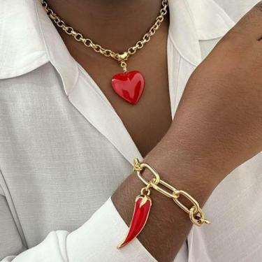 Imagem de Conjunto Colar e Pulseira coração Vermelho e Pimenta - Baronesa