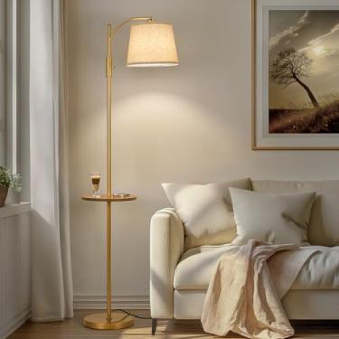 Imagem de AIDENOEY Luminária De Chão Totalmente Regulável Para Sala De Estar, Luminária De Pé Com Interruptor Rotativo E Abajur Bege De Linho, Luminárias Altas Douradas Para Quarto Com Cabeça Ajustável, Lâmp