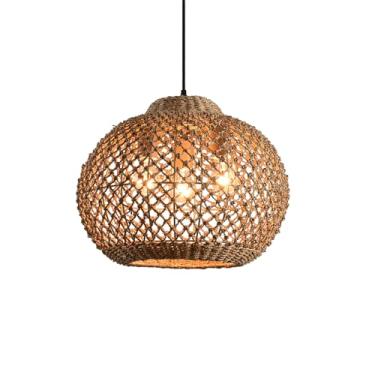Imagem de ZSLONGYING 1 Pacote De Luminária Pendente De Vime De 16,94", Boêmia, Feita À Mão, De Bambu E Vime, Com 3 Luzes, Pendente De Fazenda Para Cozinha, Ilha, Quarto E Sala De Estar