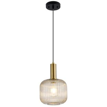 Imagem de ALAISLYC Luminária Pendente De Vidro Âmbar De 8 Polegadas, Pequena Luminária Pendente Moderna De Meados Do Século, Iluminação Ajustável Para Ilha De Cozinha, Sala De Jantar, Quarto E Corredor