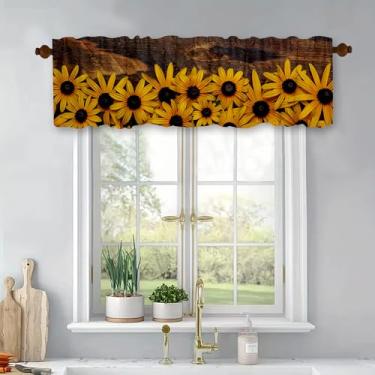 Imagem de Cortinas curtas de madeira marrom para decoração de janela de girassol, sanefas para cozinha, quarto, banheiro, sala de estar, poliéster, 137 x 45 cm