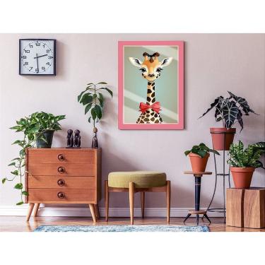 Imagem de Quadro Decorativo Girafa Baby C/ Laço Sala Quarto + Vidro A4
