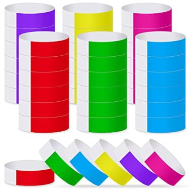 Imagem de MIAHART Pulseiras de papel para eventos, cores sortidas, 600 peças, pulseiras de néon, à prova d'água, pulseiras de festa, pulseiras de braço para eventos, pulseiras leves para concertos, pacote multicolorido