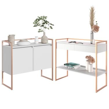 Imagem de Conjunto Buffet Compacto E Aparador Industrial Branco Cobre