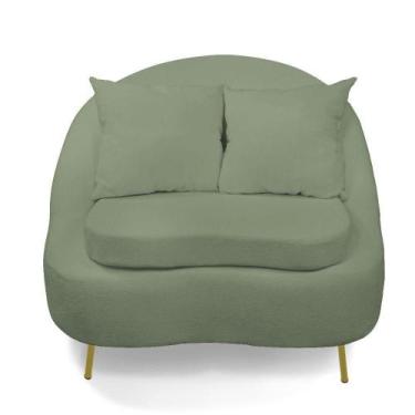 Imagem de Poltrona Decorativa Orgânica Pé Ferro Dourado Zaya Bouclê Menta C05 - 