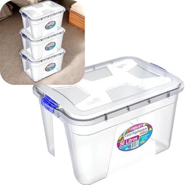 Imagem de Caixa Organizadora Transparente 56 litros Multiuso Empilhável com Tampa e Travas Laterais