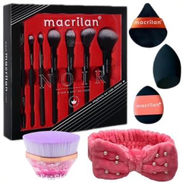 Imagem de Kit 7 Pincéis Profissionais Macrilan ED009 + Trio de Esponjas para Base, Pó e Corretivo Macrilan + 1 Mágico Kabuki Glitter + 1 Faixa de Cabelo Make up