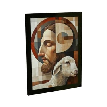 Imagem de Quadro Decorativo Religioso Ilustração Jesus Cristo Ovelha Decoração Poster Quarto Sala