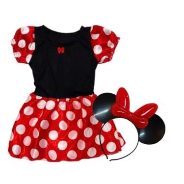 Imagem de Fantasia Infantil Minnie com Vestido e Tiara, Vermelho e Preto, Tamanho M (6-8 Anos)