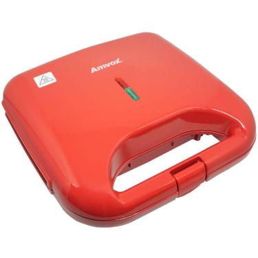 Imagem de Sanduicheira e Grill Elétrica 750W Lanches Dupla Antiaderente Vermelha 220V Amvox AMS 370 RED