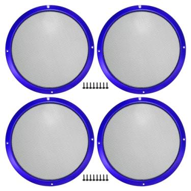 Imagem de ACROPIX Capa universal de grade de alto-falante de carro de 25,4 cm redonda de malha de 25,4 cm caixa protetora de subwoofer com parafusos de montagem azul ferro - pacote com 4