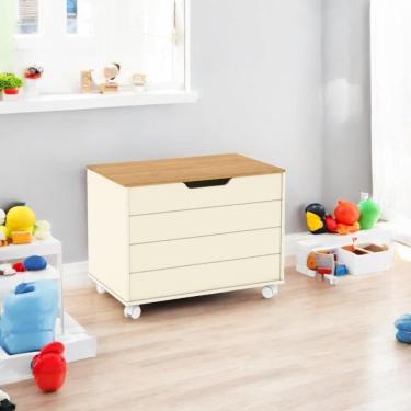Imagem de Bau Caixa De Brinquedos Brink Com Tampa E Rodizios Off Com Freijo