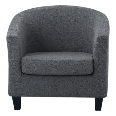 Imagem de Lussenwert Capa para cadeira de clube, 2 peças, jacquard, capa para cadeira de banheira redonda, capa de poltrona removível, capa protetora de sofá para sala de estar, cinza escuro