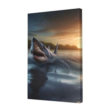 Imagem de Pintura decorativa para arte de parede, pintura em tela, pôsteres estéticos ao anoitecer, pintura de tubarão para sala de estar, decoração de parede, pôsteres pendurados para quarto, quarto