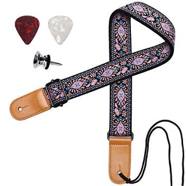 Imagem de IHOBOR Alça para Ukulele, Jacquard Havaiano Rosa Flor Ukelele Alça de Ombro Adequado para Concerto Soprano Tenor Barítono Instrumentos de Cordas