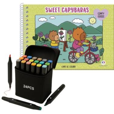 Imagem de LIVRO Comfy E Cozy Capivaras Doces Colorircom 24 Canetas Touch Ponta D