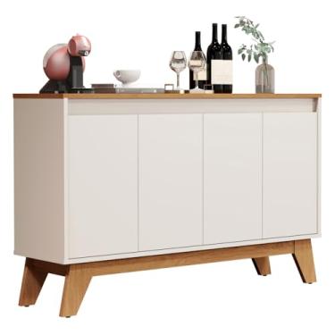 Imagem de Buffet Balcão Aparador Cancun 4 Portas Aparador de Sala Estar Prateleiras(Off White/Freijó)