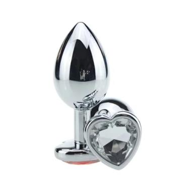 Imagem de Plug Anal Pequeno Cromado Coração Design Elegante Romântico para Iniciantes Premium Experiências Íntima [TRANSPARENTE]