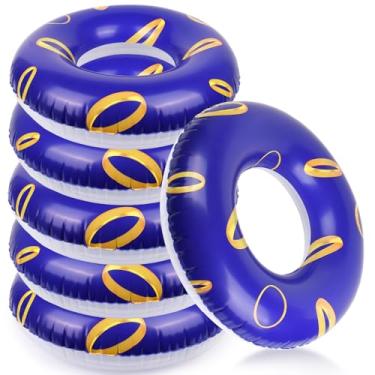 Imagem de Boias infláveis de 61 cm, 6 peças – tubos de piscina para crianças com design de anéis azuis e dourados vibrantes, perfeitos para festas temáticas de desenho animado, diversão na piscina de verão