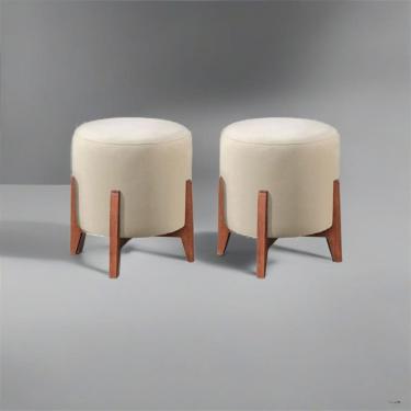 Imagem de Kit 2 Puff Decorativo Para Sala Redondo Luxo Dallas Linho Marfim